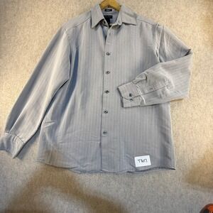 Axcess Claiborne Mens Grey Herringbone Stripe Button Down Shirt Classic Fit M